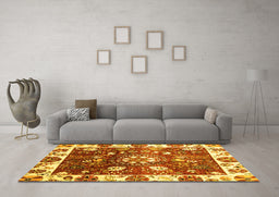 Machine Washable Oriental Yellow Traditional Rug in a Living Room, wshabs3114yw