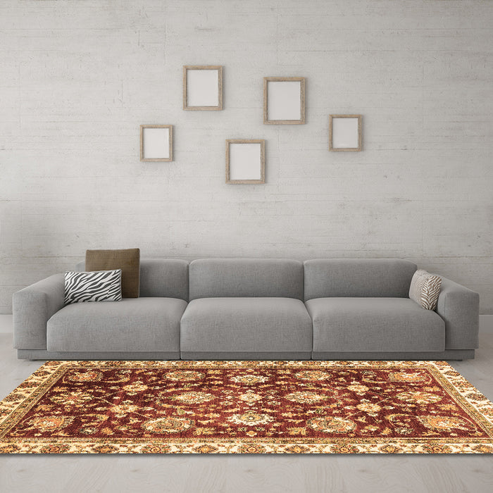 Machine Washable Oriental Brown Traditional Rug in a Living Room,, wshabs3115brn