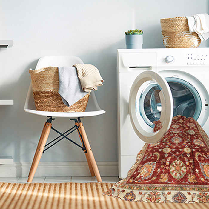 Machine Washable Abstract Red Rug in a Washing Machine, wshabs3115