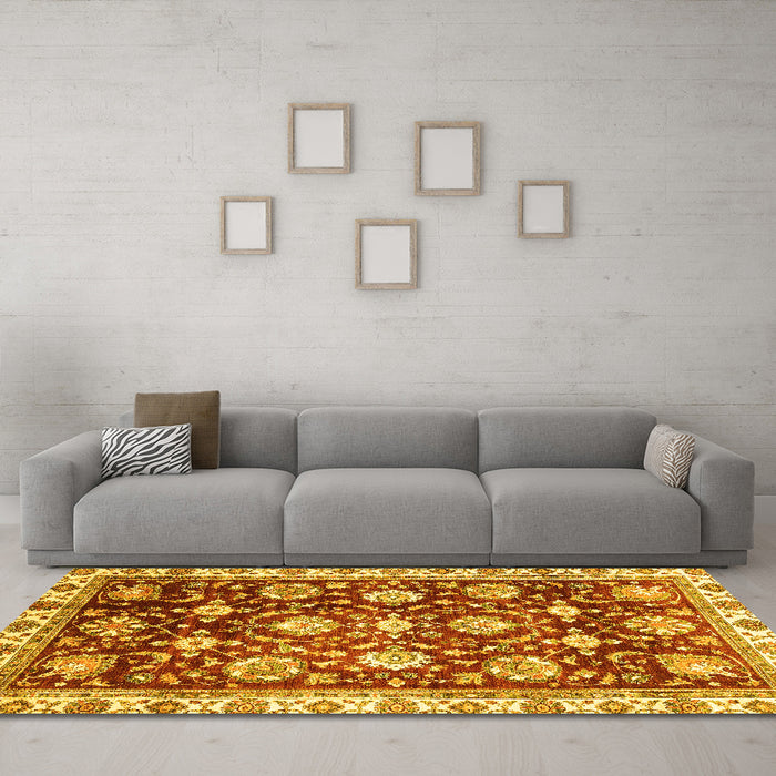 Machine Washable Oriental Yellow Traditional Rug in a Living Room, wshabs3115yw