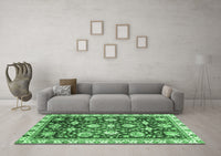 Machine Washable Oriental Emerald Green Traditional Rug, wshabs3115emgrn