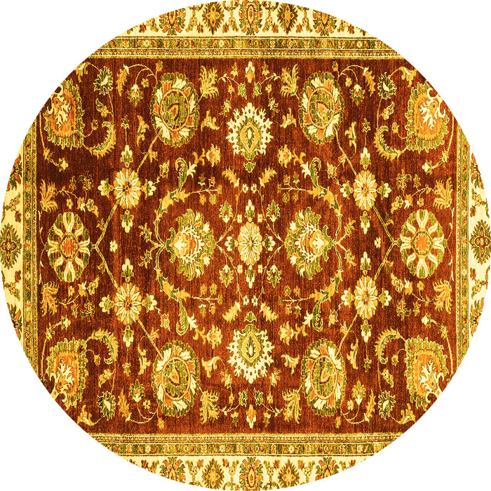 Round Machine Washable Oriental Yellow Traditional Rug, wshabs3115yw