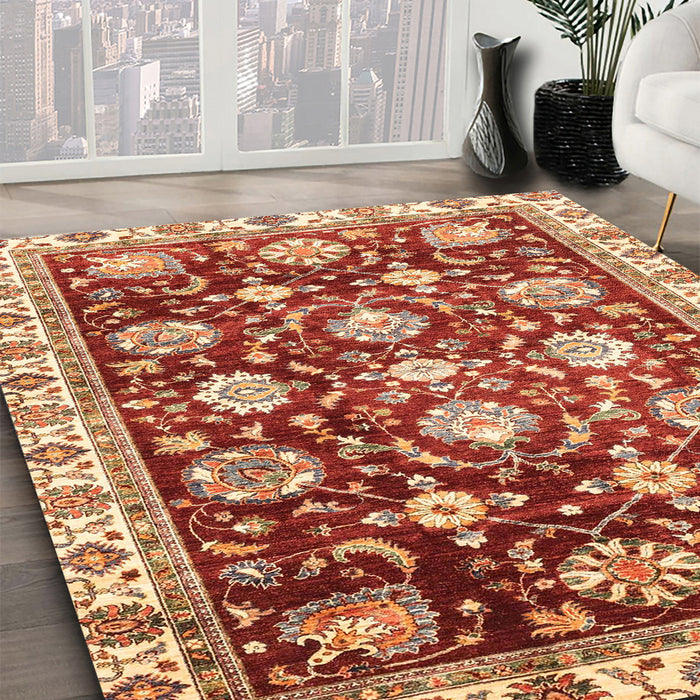 Abstract Red Oriental Rug in Family Room, abs3115