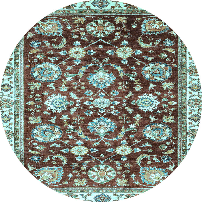 Round Machine Washable Oriental Light Blue Traditional Rug, wshabs3115lblu