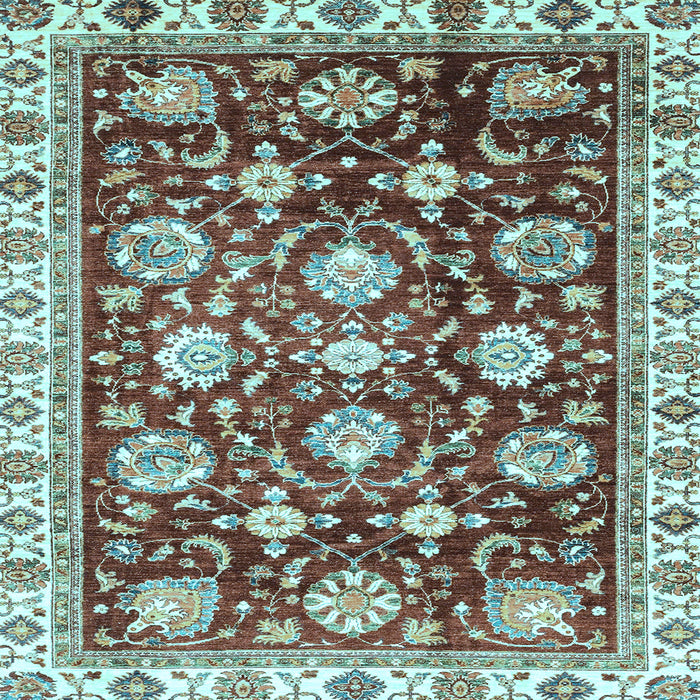 Square Machine Washable Oriental Light Blue Traditional Rug, wshabs3115lblu