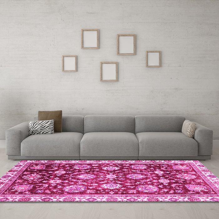 Machine Washable Oriental Pink Traditional Rug in a Living Room, wshabs3115pnk