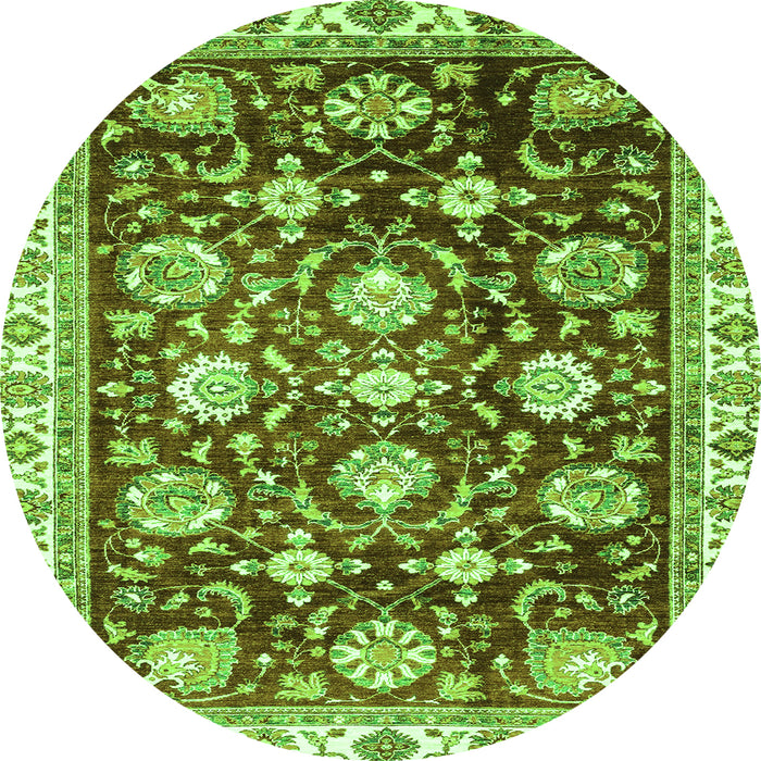Round Machine Washable Oriental Green Traditional Area Rugs, wshabs3115grn