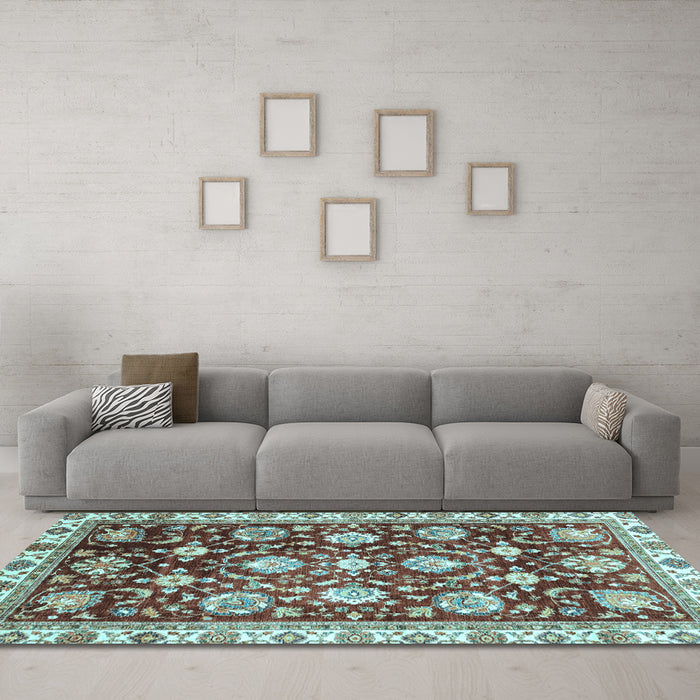 Machine Washable Oriental Light Blue Traditional Rug in a Living Room, wshabs3115lblu