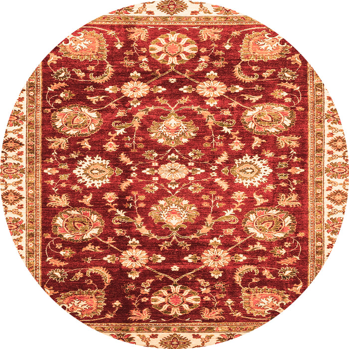 Round Machine Washable Oriental Orange Traditional Area Rugs, wshabs3115org