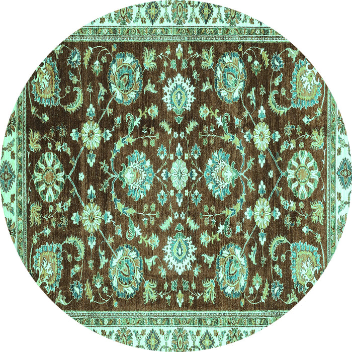 Round Oriental Turquoise Traditional Rug, abs3115turq