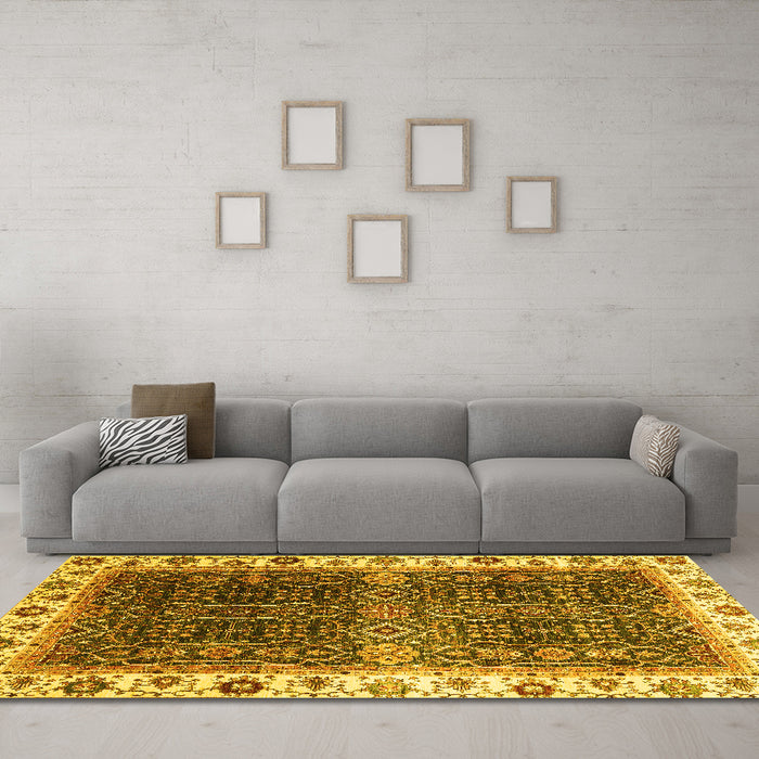 Machine Washable Abstract Yellow Modern Rug in a Living Room, wshabs3116yw