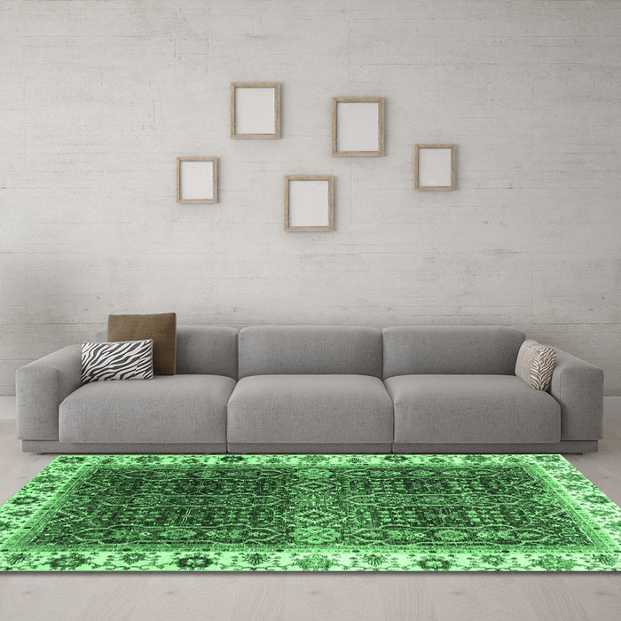 Machine Washable Abstract Emerald Green Modern Area Rugs in a Living Room,, wshabs3116emgrn
