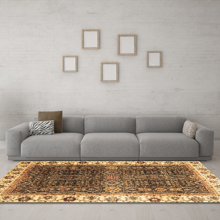 Machine Washable Abstract Brown Modern Rug in a Living Room,, wshabs3116brn