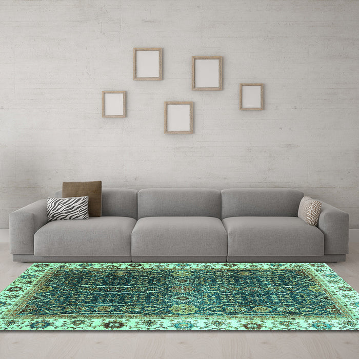 Machine Washable Abstract Turquoise Modern Area Rugs in a Living Room,, wshabs3116turq