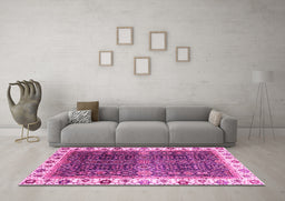 Machine Washable Abstract Pink Modern Rug in a Living Room, wshabs3116pnk