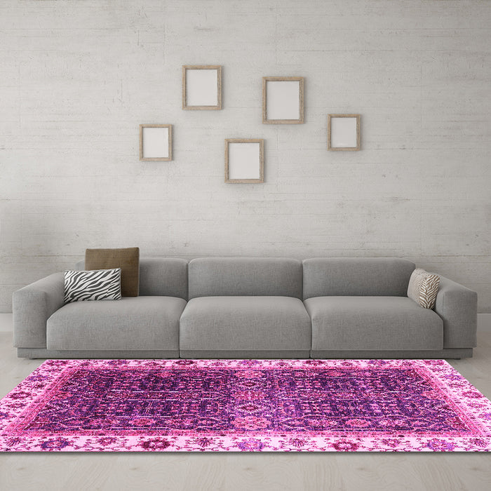Machine Washable Abstract Pink Modern Rug in a Living Room, wshabs3116pnk