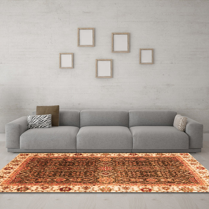 Machine Washable Abstract Orange Modern Area Rugs in a Living Room, wshabs3116org