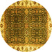 Round Machine Washable Abstract Yellow Modern Rug, wshabs3116yw