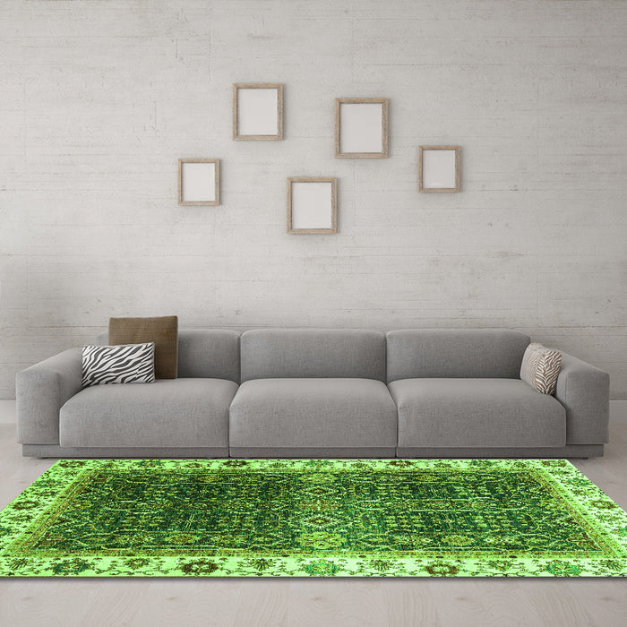 Machine Washable Abstract Green Modern Area Rugs in a Living Room,, wshabs3116grn