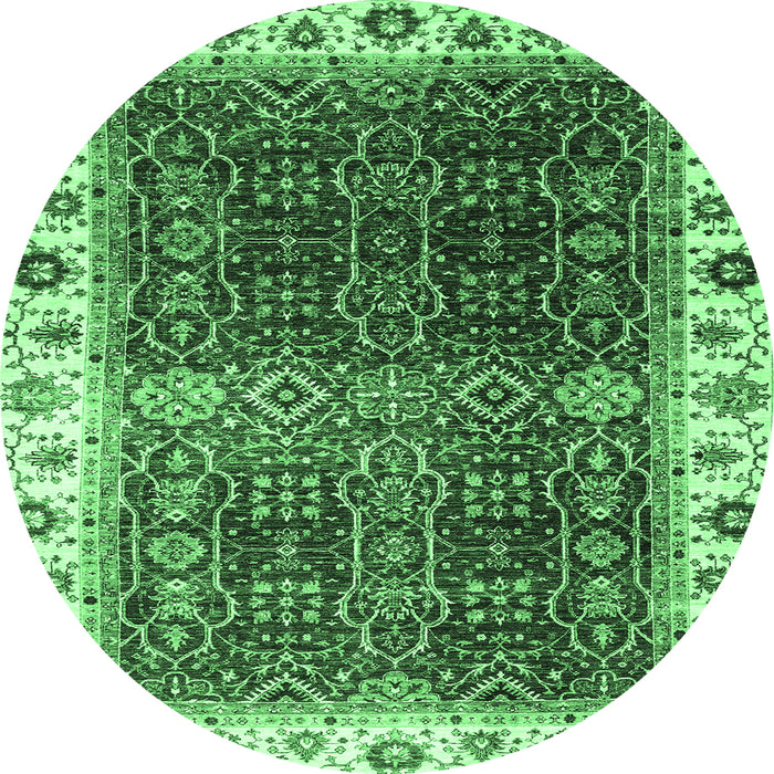 Round Machine Washable Abstract Emerald Green Modern Area Rugs, wshabs3116emgrn