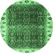 Round Machine Washable Abstract Emerald Green Modern Area Rugs, wshabs3116emgrn