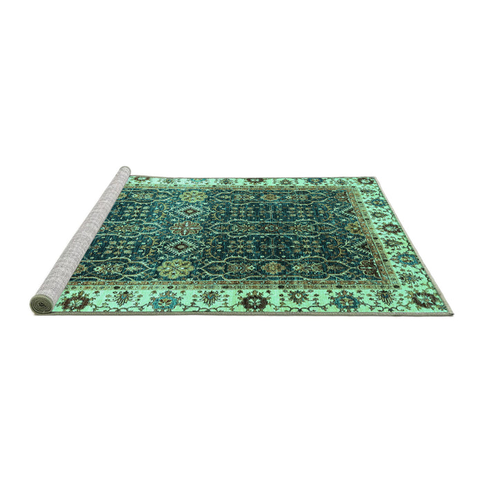 Sideview of Machine Washable Abstract Turquoise Modern Area Rugs, wshabs3116turq