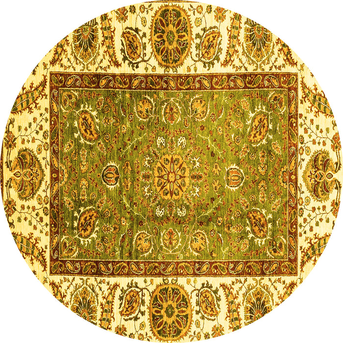 Round Machine Washable Oriental Yellow Traditional Rug, wshabs3117yw