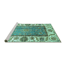 Sideview of Machine Washable Oriental Turquoise Traditional Area Rugs, wshabs3117turq