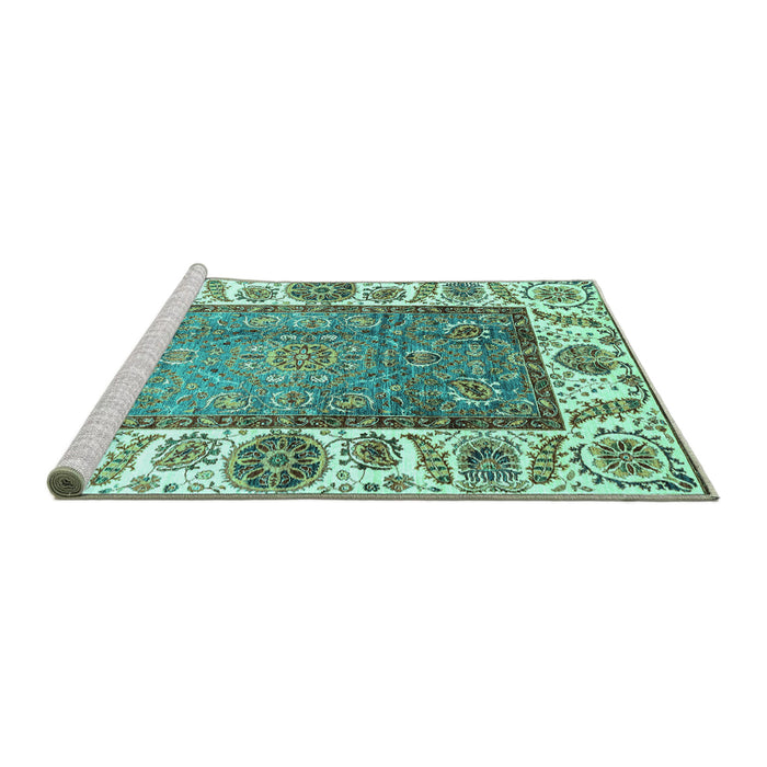 Sideview of Machine Washable Oriental Turquoise Traditional Area Rugs, wshabs3117turq