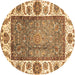 Round Machine Washable Oriental Brown Traditional Rug, wshabs3117brn