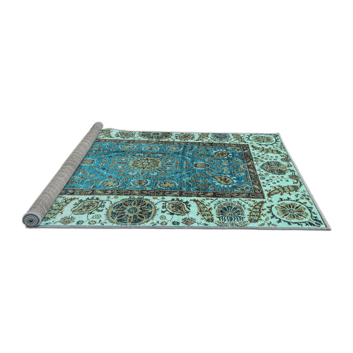 Sideview of Machine Washable Oriental Light Blue Traditional Rug, wshabs3117lblu