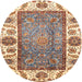 Round Abstract Sienna Brown Oriental Rug, abs3117