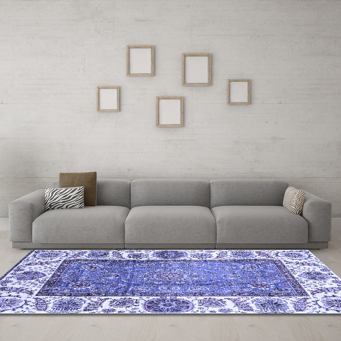 Machine Washable Oriental Blue Traditional Rug in a Living Room, wshabs3117blu