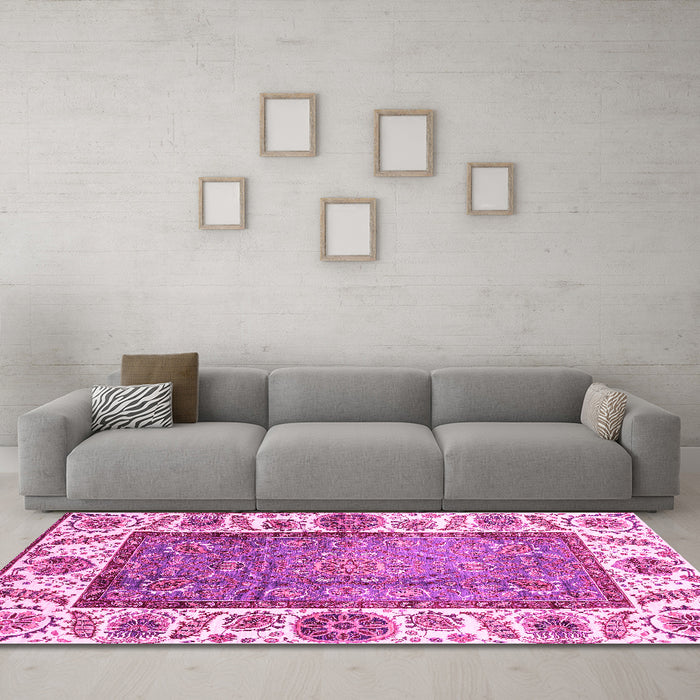 Machine Washable Oriental Pink Traditional Rug in a Living Room, wshabs3117pnk