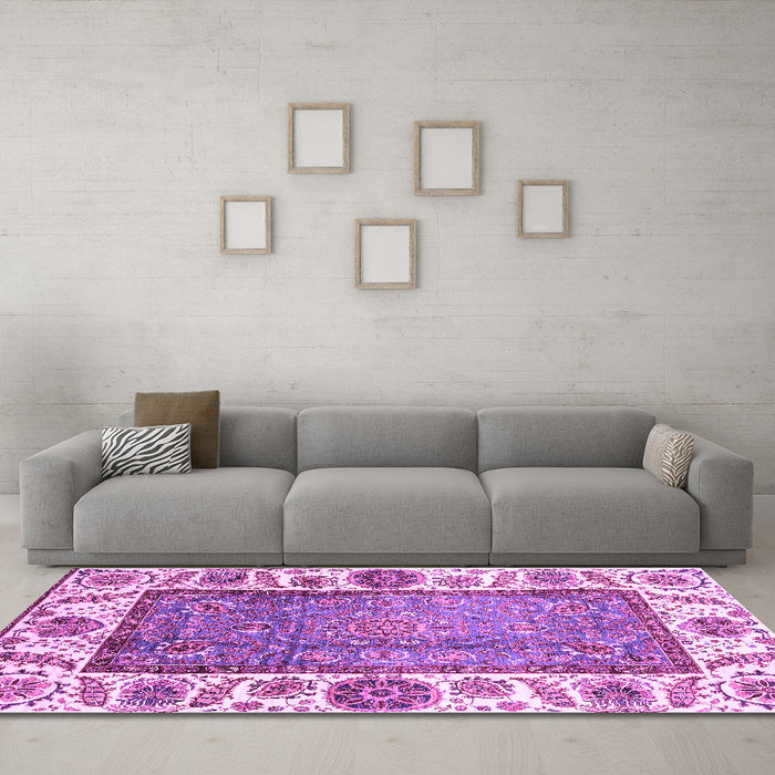 Machine Washable Oriental Purple Traditional Area Rugs in a Living Room, wshabs3117pur