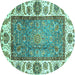 Round Machine Washable Oriental Turquoise Traditional Area Rugs, wshabs3117turq