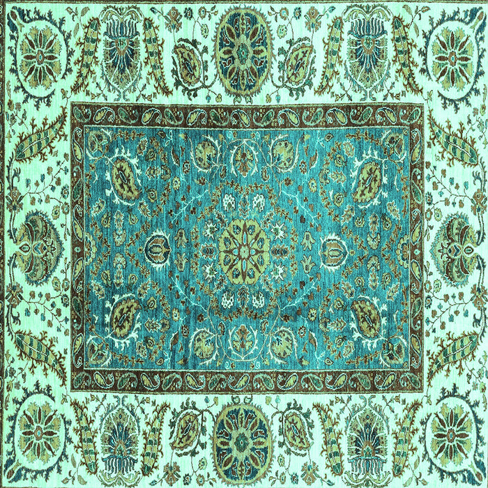 Square Machine Washable Oriental Turquoise Traditional Area Rugs, wshabs3117turq