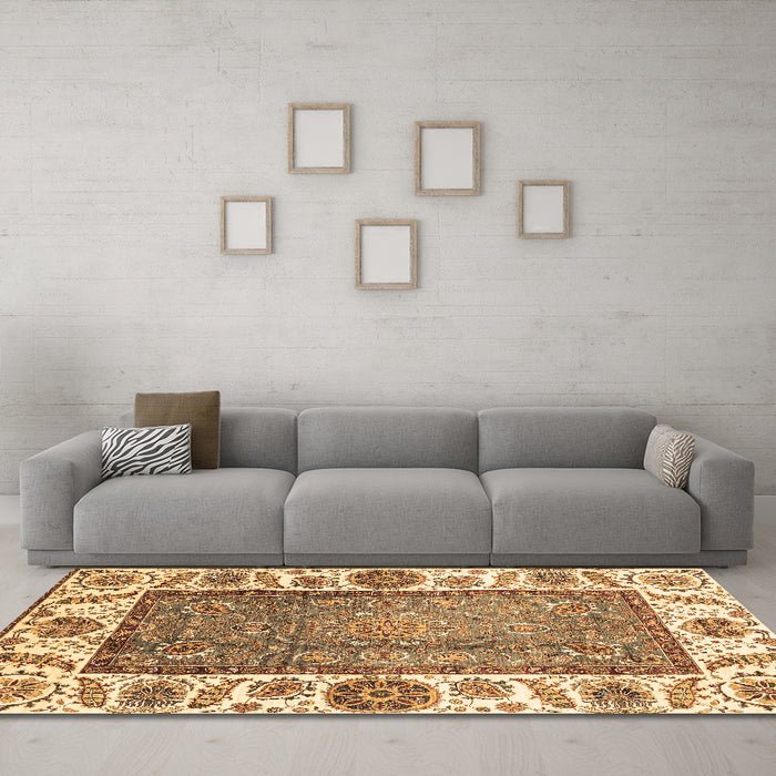 Machine Washable Oriental Brown Traditional Rug in a Living Room,, wshabs3117brn
