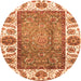 Round Machine Washable Oriental Orange Traditional Area Rugs, wshabs3117org