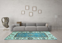 Machine Washable Oriental Light Blue Traditional Rug, wshabs3117lblu