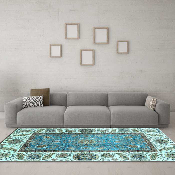 Machine Washable Oriental Light Blue Traditional Rug in a Living Room, wshabs3117lblu
