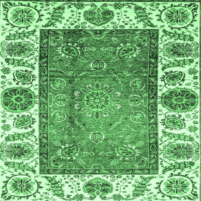 Square Machine Washable Oriental Emerald Green Traditional Area Rugs, wshabs3117emgrn