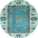 Round Machine Washable Oriental Light Blue Traditional Rug, wshabs3117lblu