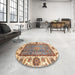 Round Abstract Sienna Brown Oriental Rug in a Office, abs3117