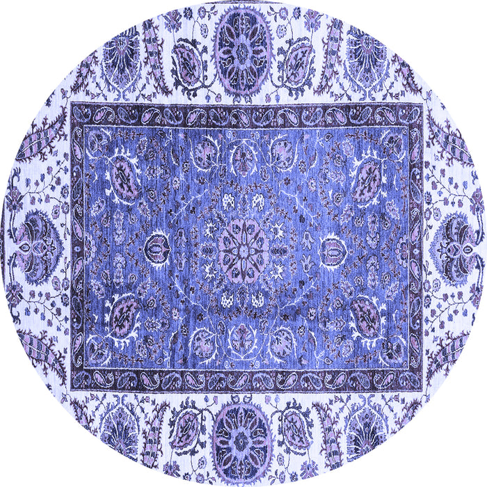 Round Machine Washable Oriental Blue Traditional Rug, wshabs3117blu