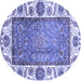 Round Machine Washable Oriental Blue Traditional Rug, wshabs3117blu