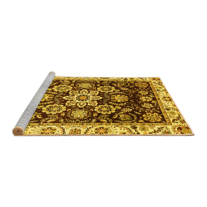 Sideview of Machine Washable Abstract Yellow Modern Rug, wshabs3118yw