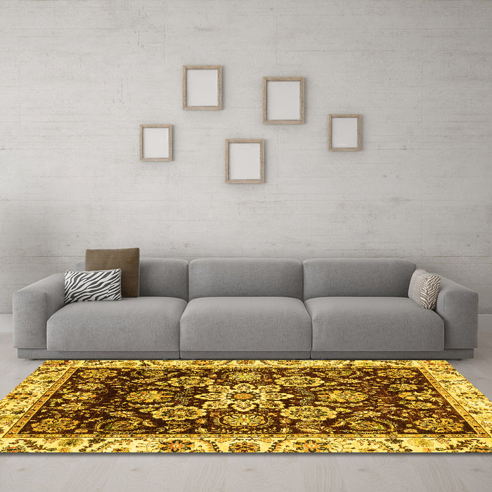 Machine Washable Abstract Yellow Modern Rug in a Living Room, wshabs3118yw