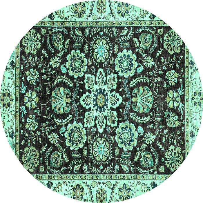 Round Machine Washable Abstract Turquoise Modern Area Rugs, wshabs3118turq