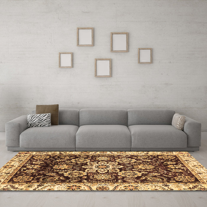 Machine Washable Abstract Brown Modern Rug in a Living Room,, wshabs3118brn